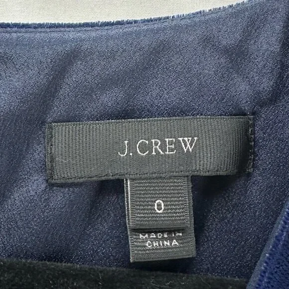 J.Crew Dress Size 0 Velvet Velour Ruffle Hem Drop Waist Shift Sleeveless Blue - Picture 10 of 12